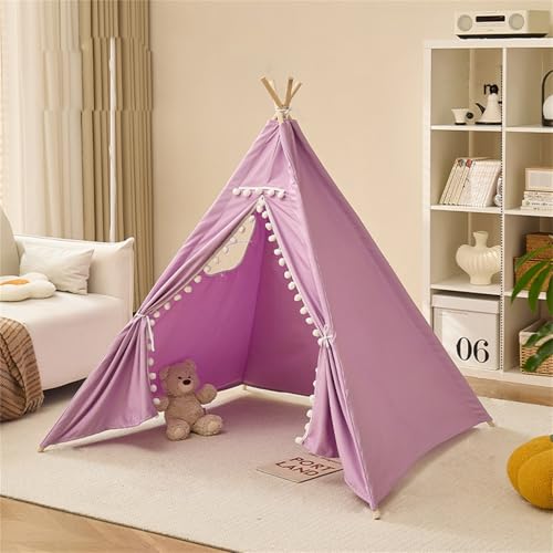 Herfair Tipi Zelt für Kinder, Kinderzelt Indoor mit Filzkugel, Bunt Spielhaus Polyester Spielhaus, Zelt Kinderzimmer Deko Geschenke, 130×120×120 cm (I) von Herfair