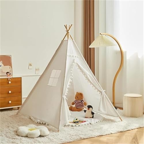 Herfair Tipi Zelt für Kinder, Kinderzelt Indoor mit Filzkugel, Weiß Spielzelt Baumwolle Spielhaus, Kinderzimmer Deko Geschenke, 110×100×100 cm Herfair Tipi Zelt für Kinder, Kinderzelt Indoor mit Filzkugel, Weiß Spielzelt Baumwolle Spielhaus, Kinderzimmer Deko Geschenke, 110×100×100 cm von Herfair