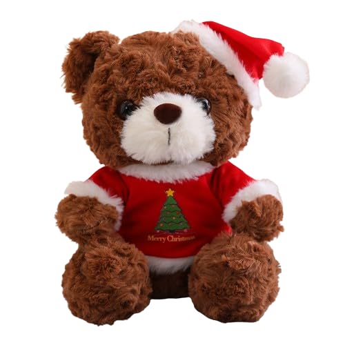 Herfair Weihnachts Teddybär Plüschtiere, Weihnachtsbär, Kuscheltier Teddybär, Mini Teddybär Weihnachten, Kuscheltier Weihnachten, Teddybär (Rotes T-Shirt,Dunkelbraun) von Herfair