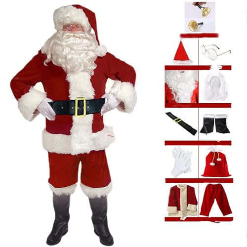 Herfair Weihnachtsmann Kostüm Für Erwachsene Weihnachtsmann Anzug, Deluxe Santa Claus Costume Weihnachtsmann Kostüm Herren Für Weihnachtskostümparty Cosplay Santa Claus (Satz von 11,M) von Herfair