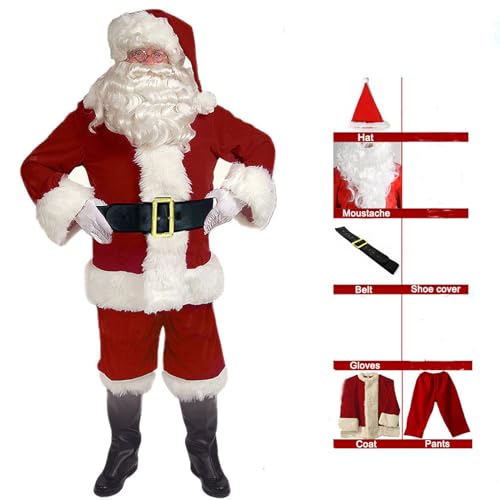 Herfair Weihnachtsmann Kostüm Für Erwachsene Weihnachtsmann Anzug, Deluxe Santa Claus Costume Weihnachtsmann Kostüm Herren Für Weihnachtskostümparty Cosplay Santa Claus (Satz von 5,L) von Herfair