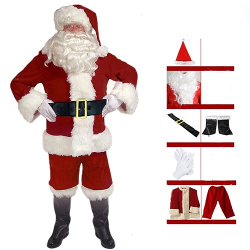 Herfair Weihnachtsmann Kostüm Für Erwachsene Weihnachtsmann Anzug, Deluxe Santa Claus Costume Weihnachtsmann Kostüm Herren Für Weihnachtskostümparty Cosplay Santa Claus (Satz von 7,L) von Herfair