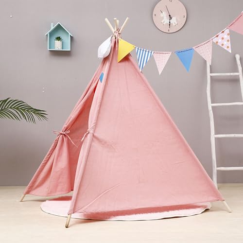 Kids Tipi Zelt für Kinder, Kinderzelte aus Baumwolle für Mädchen und Jungen, Kinder Zelt für Outdoor und Indoor Kinderspaß, Kinder Spielzelte für Kinderzimmer Dekor (Rosa,160cm) von Herfair