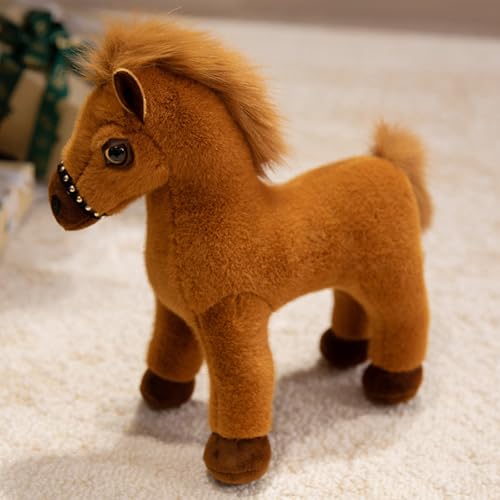 Kuscheltier Pferd Plüschtier,Realistische Plüsch Pferd StoffPferd Stofftier Gefüllte Pferdpuppe Mädchen Baby Flauschiges Stofftier zum Kuscheln Geschenk für Kinder (28cm,Dunkelbraun) von Herfair