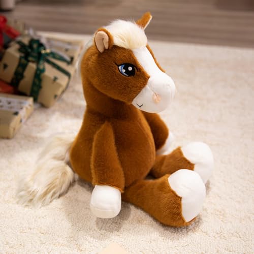 Kuscheltier Pferd Plüschtier,Realistische Plüsch Pferd StoffPferd Stofftier Gefüllte Pferdpuppe Mädchen Baby Flauschiges Stofftier zum Kuscheln Geschenk für Kinder (28cm,Dunkelbraun-Lay) von Herfair