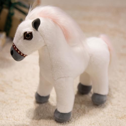 Kuscheltier Pferd Plüschtier,Realistische Plüsch Pferd StoffPferd Stofftier Gefüllte Pferdpuppe Mädchen Baby Flauschiges Stofftier zum Kuscheln Geschenk für Kinder (28cm,Weiß) von Herfair