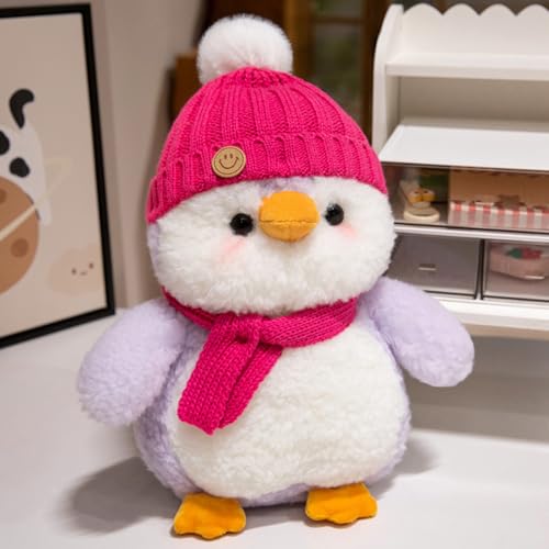 Plüschtier Pinguin Stofftier Pinguin Kissen Cartoon Pinguin Kuscheltier Geschenk Kinder Kuscheltier 25cm (Rosa+Rot) von Herfair