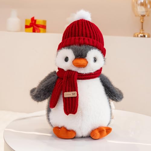Plüschtier Pinguin Stofftier Pinguin Kissen Cartoon Pinguin Kuscheltier Geschenk Kinder Kuscheltier 25cm (Rot) von Herfair