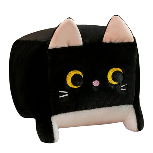 Quadratische Katze Plüschtier Katze Plüschkissen Plüsch Katze Plüsch Puppen Katze Plüschtier, Perfektes Kuschelkissen und Geschenk (40cm,Schwarz) von Herfair