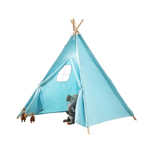 Tipi Zelt für Kinder, klassisches indisches Spielzelt für Kinder, Kinderzimmer Dekor, Baumwollsegeltuch Tippi Kinderzelt für Drinnen Outdoor, für Mädchen und Jungen (Blau,110cm) von Herfair