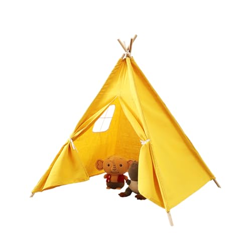 Tipi Zelt für Kinder, klassisches indisches Spielzelt für Kinder, Kinderzimmer Dekor, Baumwollsegeltuch Tippi Kinderzelt für Drinnen Outdoor, für Mädchen und Jungen (Gelb,110cm) von Herfair