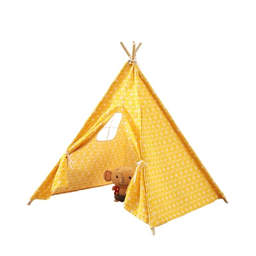 Tipi Zelt für Kinder, klassisches indisches Spielzelt für Kinder, Kinderzimmer Dekor, Baumwollsegeltuch Tippi Kinderzelt für Drinnen Outdoor, für Mädchen und Jungen (Reis Gelb,110cm) von Herfair