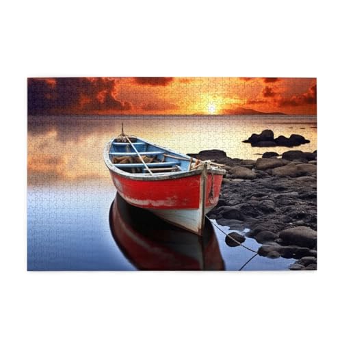 Holzpuzzle, rotes Fischerboot, Druck-Puzzle, 1000 Teile, personalisiertes Bild, Puzzle, Familiendekoration, Puzzle für Erwachsene, Familie, Hochzeit, Abschlussfeier, Geschenk von Herfst