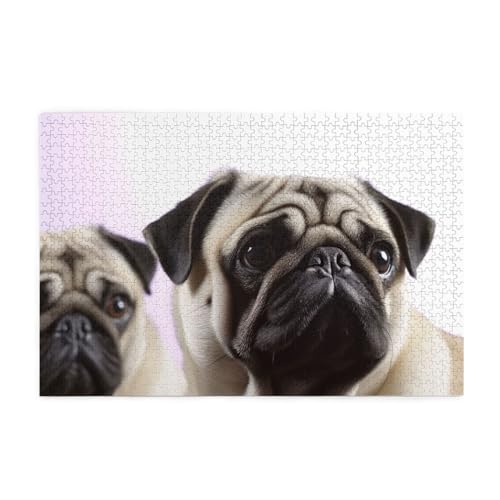 Holzpuzzle Mops Hund Druck Puzzle 1000 Teile Personalisiertes Bild Puzzle Familie Dekoration Puzzle für Erwachsene Familie Hochzeit Abschluss Geschenk von Herfst