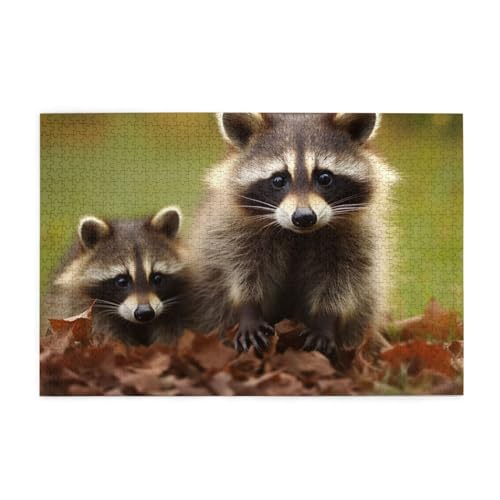 Holzpuzzle Waschbär Druck Puzzle 1000 Teile Personalisiertes Bilderpuzzle Familie Dekoration Puzzle für Erwachsene Familie Hochzeit Abschluss Geschenk von Herfst