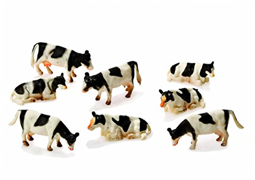 Kids Globe Kühe für Bauernhof 1:87, 8 Stück, Farbe schwarz/weiß, für Kinder, Zubehör für Ställe, Tierfiguren, Kühe für Bauernhöfe von Van Manen