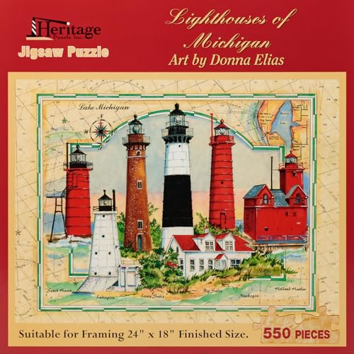 Heritage Puzzle - Leuchttürme von Michigan von Donna Elias - 550 Teile Leuchtturm Puzzle für Erwachsene - Leuchtturm Puzzles für Frauen und Männer - Michigan Scenic Art Heritage Puzzle - Leuchttürme von Michigan von Donna Elias - 550 Teile Leuchtturm Puzzle für Erwachsene - Leuchtturm Puzzles für Frauen und Männer - Michigan Scenic Art von Heritage Puzzle Inc.