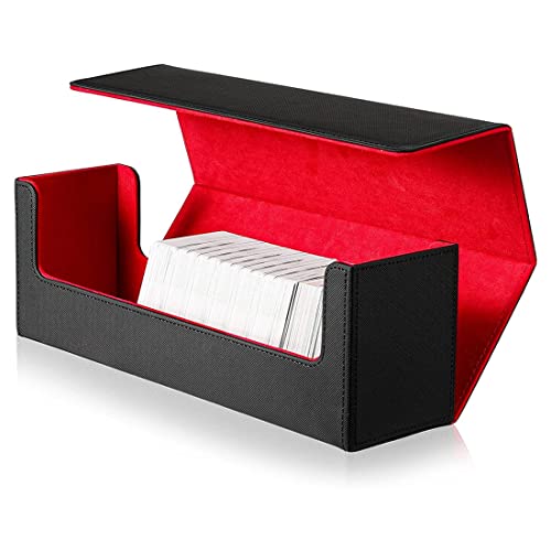 Herklotzn Deckbox 400 Kartendecks Karten-Aufbewahrungsbox Kartendeckbox PU Kartendeckbox für Sammelkartenspiele (Schwarz + Rot) von Herklotzn
