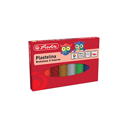 Herlitz Knetmasse 8 Farben Glitzer für Kindergarten Schule | Kreativer Spaß für Kinder und Erwachsene | Modellierung Weich Sicher Ungiftig Schmutzabweisend abwaschbar von Herlitz