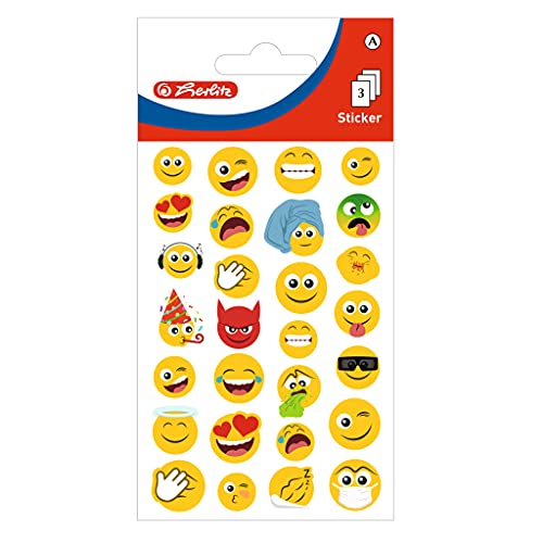 Herlitz 50034352 selbstklebende Sticker für Kids, Motiv: Emoji Faces, 10 x 3 Bögen von Herlitz