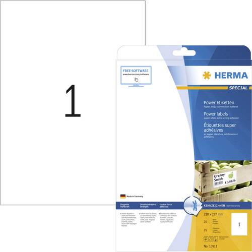Herma 10911 Kraftkleber-Etiketten 210 x 297mm Papier Weiß 25 St. Permanent haftend Tintenstrahldruc von Herma