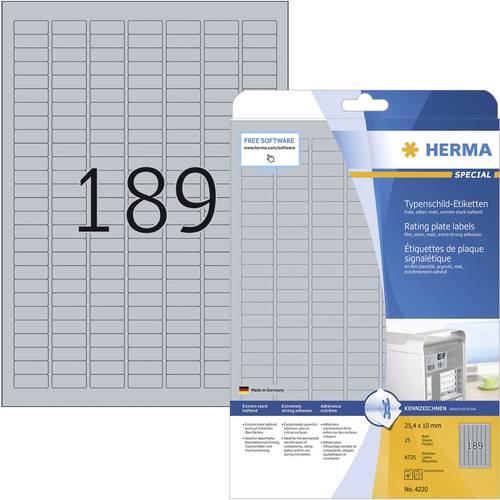 Herma 4220 Typenschild-Etiketten 25 x 10mm Polyester-Folie Silber 4725 St. Permanent haftend Laserdr von Herma