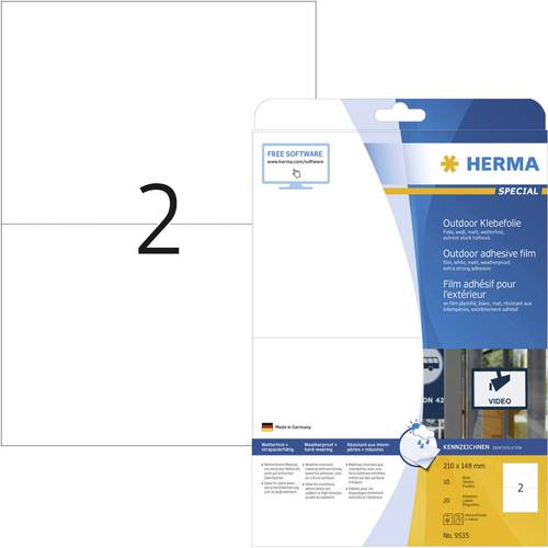 Herma 9535 Folien-Etiketten 210 x 148mm Polyethylenfolie Weiß 20 St. Permanent haftend Farblaserdru von Herma
