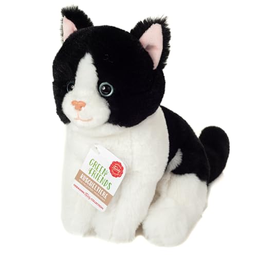 Teddy Hermann 91843 Katze sitzend schwarz-weiß 20 cm, Kuscheltier, Plüschtier von Hermann Teddy