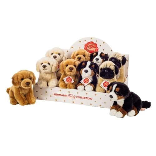 Teddy Hermann 91952 Hund sitzend 4-Fach sort. 15 cm im Display, Kuscheltier, Plüschtier mit recycelter Füllung von Hermann Teddy