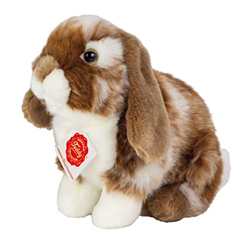 Teddy Hermann 93724 Hase Widder-Kaninchen sitzend Dunkelbraun/weiß gescheckt 20 cm, Kuscheltier, Plüschtier mit recycelter Füllung von Hermann Teddy