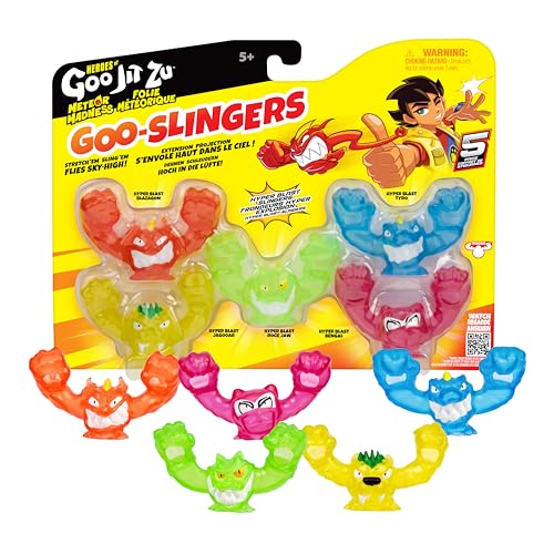 Heroes of Goo Jit Zu Meteor Madness GOO-Slingers, dehne und katapultiere Deine Figuren in die Schlacht für blitzschnelle Blast-Action, 5er-Packung, sammle GOO-Slingers Hyper Blast & Cosmic Metallic von Heroes of Goo Jit Zu