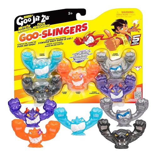 Heroes of Goo Jit Zu Meteor Madness GOO-Slingers, dehne und katapultiere Deine Figuren in die Schlacht für blitzschnelle Blast-Action, 5er-Packung, sammle GOO-Slingers Hyper Blast & Cosmic Metallic von Heroes of Goo Jit Zu