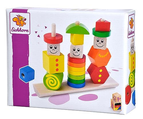 Eichhorn Holz Figuren Steckpuzzle, 20-teilig - 3 Stecksäulen mit Steckteilen, hochwertiges Buchenholz,Made in Germany, für Kinder ab 12 Monaten von Eichhorn