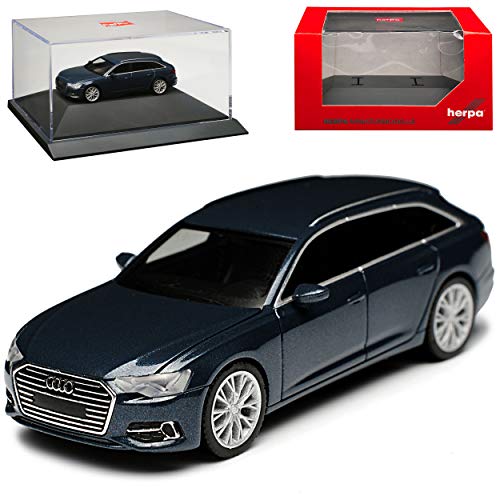 A*u*d*i A6 C8 Avant Kombi Avalon Grün Grau Metallic Ab 2018 mit Sockel und Vitrine H0 1/87 Herpa Modell Auto mit individiuellem Wunschkennzeichen von Herpa A-U-D-I