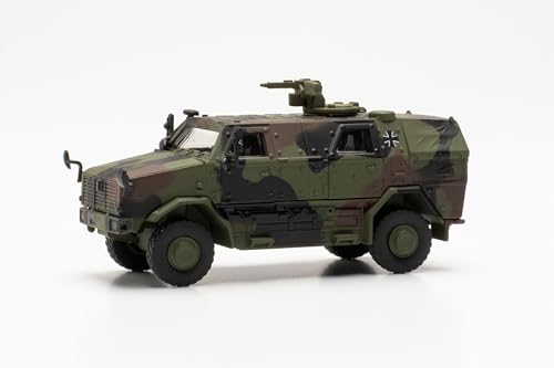 Herpa Militär Modell Allschutz-Transport-Fahrzeug (ATF) Dingo mit KMW 1530, dekoriert, Miniatur im Maßstab 1:87, Sammlerstück, Made in Germany, Kunststoff, grün von herpa