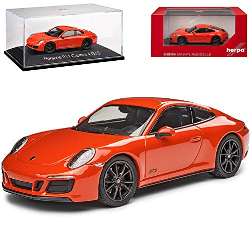 Porsche 911 991 II Carrera 4 GTS Coupe Lava Orange Modell 2012-2019 Version ab Facelift 2015 1/43 Herpa Modell Auto mit individiuellem Wunschkennzeichen von Herpa Porsche