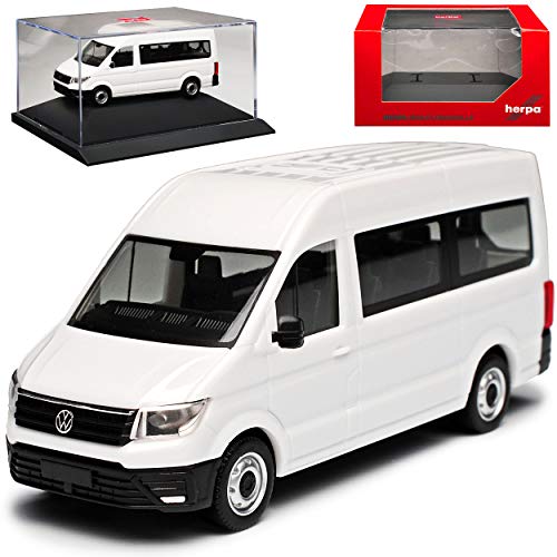 Volkwagen Crafter Transporter Hochdach Personen Weiss 2. Generation Ab 2016 mit Sockel und Vitrine Bausatz Kit H0 1/87 Herpa Modell Auto mit individiuellem Wu.. von Herpa VW