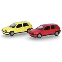 HERPA 014014 1:87 MiniKit: Volkswagen (VW) Golf III VR6 2türig, 2er-Set, flashrot / schwefelgelb von Herpa