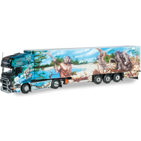 HERPA 070751 1:50 Scania 164 TL Kühlkoffer-Sattelzug "HERPA präsentiert Weltgeschichte - Nr. 1", PC HERPA 070751 1:50 Scania 164 TL Kühlkoffer-Sattelzug "HERPA präsentiert Weltgeschichte - Nr. 1", PC von Herpa