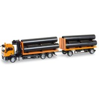 HERPA 305631 1:87 MAN TGS M Flachbett-Hängerzug mit Ladekran und Ladegut Röhren HERPA 305631 1:87 MAN TGS M Flachbett-Hängerzug mit Ladekran und Ladegut Röhren von Herpa