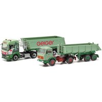 HERPA 956000 1:87 Set „Geiger“ / MAN TGS TM Schmitz Rundmulden-Sattelzug und Mercedes-Benz Baukipper-Sattelzug (Wiking-Modell) von Herpa