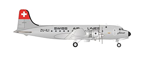 herpa Modellflugzeug Swissair Douglas DC-4 – ZU-ILI, Miniatur im Maßstab 1:200, Sammlerstück, Modell mit Standfuß, Metall, Silber, Mehrfarbig herpa Modellflugzeug Swissair Douglas DC-4 – ZU-ILI, Miniatur im Maßstab 1:200, Sammlerstück, Modell mit Standfuß, Metall, Silber, Mehrfarbig von herpa
