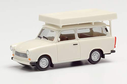 herpa 024181-002 Trabant 601 Universal mit Dachzelt im Fahrzustand, perlweiß in Miniatur zum Basteln Sammeln und als Geschenk von herpa