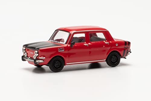 herpa 024358-003 Modellauto Simca Rallye II, originalgetreu im Maßstab 1:87, Auto Modell für Diorama, Modellbau Sammlerstück, Deko Automodelle aus Kunststoff, Farbe: rot/Felgen schwarz Miniaturmodell von herpa
