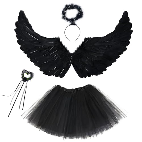 Herspany 4PCS Engelsflügel,60cm Flügel Schwarz Engel Kostüm,Halloween Kostüm Engel mit Heiligenschein,Zauberstab und Schwarz Rock,Halloween Kostüm für Halloween Karnevals Party Herspany 4PCS Engelsflügel,60cm Flügel Schwarz Engel Kostüm,Halloween Kostüm Engel mit Heiligenschein,Zauberstab und Schwarz Rock,Halloween Kostüm für Halloween Karnevals Party von Herspany