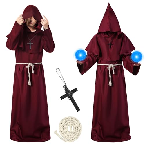 Herspany Priester Kostüm Herren,Mönch Kostüm mit Halskette und Gürtel, Mönchskutte mit Kapuze,Priester Kostüm Karneva Kostüme für Cosplay, Maskerade, Karneva Herspany Priester Kostüm Herren,Mönch Kostüm mit Halskette und Gürtel, Mönchskutte mit Kapuze,Priester Kostüm Karneva Kostüme für Cosplay, Maskerade, Karneva von Herspany