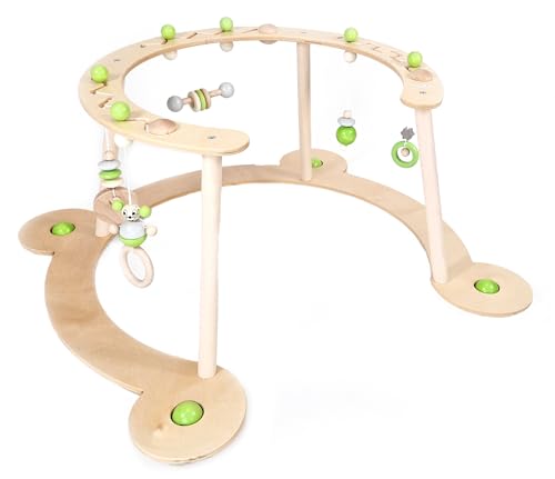 Hess Holzspielzeug 13391 - Lauflerngerät und Spielbogen, Serie Mäuschen, Apfelgrün, Babyspielgerät mit vielen bunten Spielelementen, aus Buchenholz von Hess