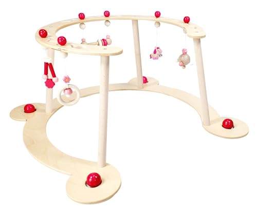 Hess Holzspielzeug 13392 - Lauflerngerät und Spielbogen, Serie Pferdchen, Rosa, Babyspielgerät mit vielen bunten Spielelementen, aus Buchenholz von Hess