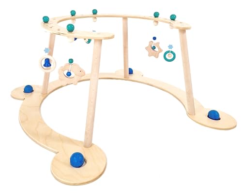 Hess Holzspielzeug 13393 - Lauflerngerät und Spielbogen, Serie Schäfchen, Blau, Babyspielgerät mit vielen bunten Spielelementen, aus Buchenholz von Hess