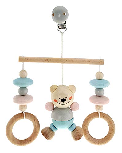 Hess Holzspielzeug 13517 - Minitrapez aus Holz, Serie Bär nature, für Babys, handgefertigt, ca. 17 x 12 x 5,5 cm groß, mit Clip zum Aufhängen von Hess